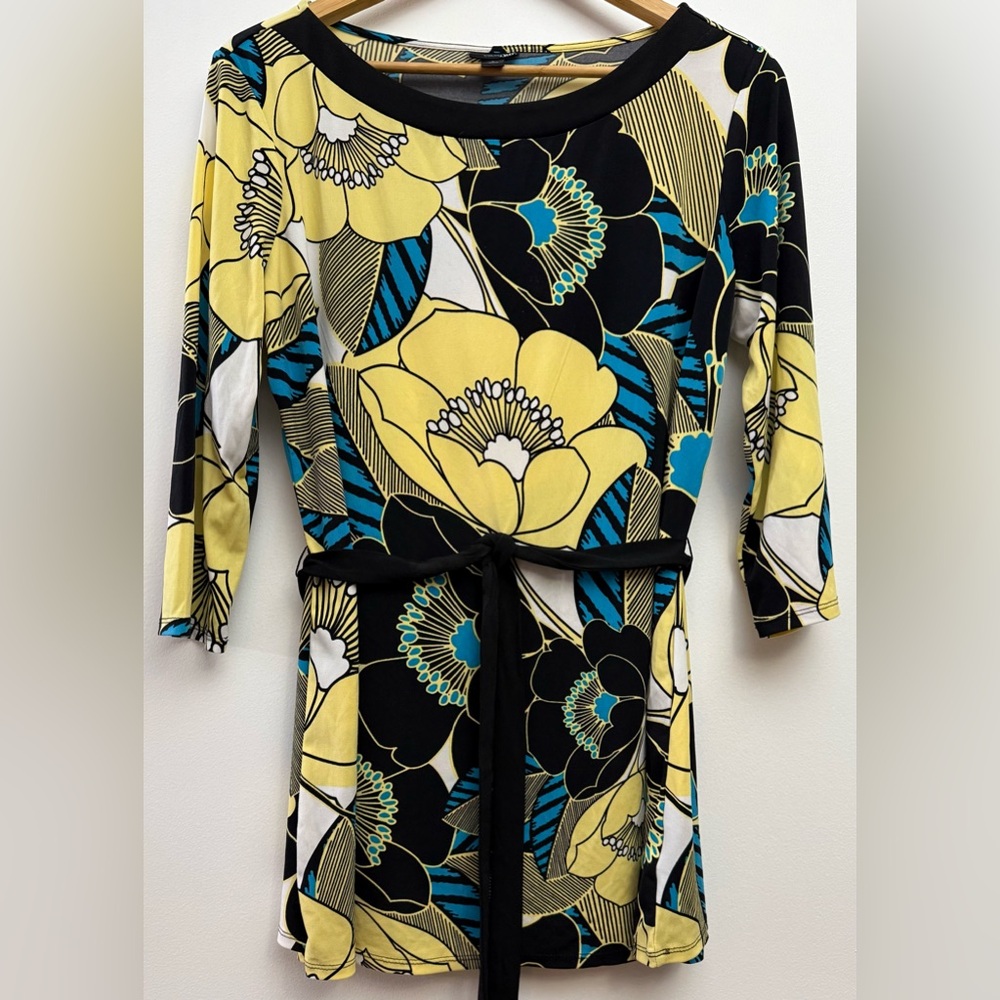 Vintage East 5th Vibrant Yellow and Black Floral Tunic